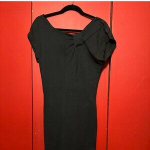 Banana Republic Black Sheath Dress 6 Draped Cap Sleeve Mad Men 60s Pinup
